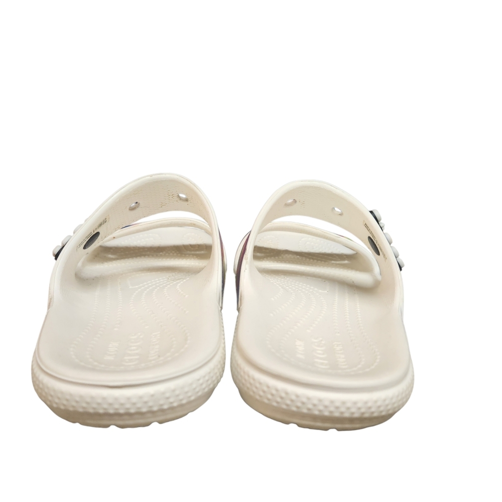 CROCS Iconic Comfort White Slides with Rainbow Tie-Dye Straps M5 W7 - Picture 6 of 8